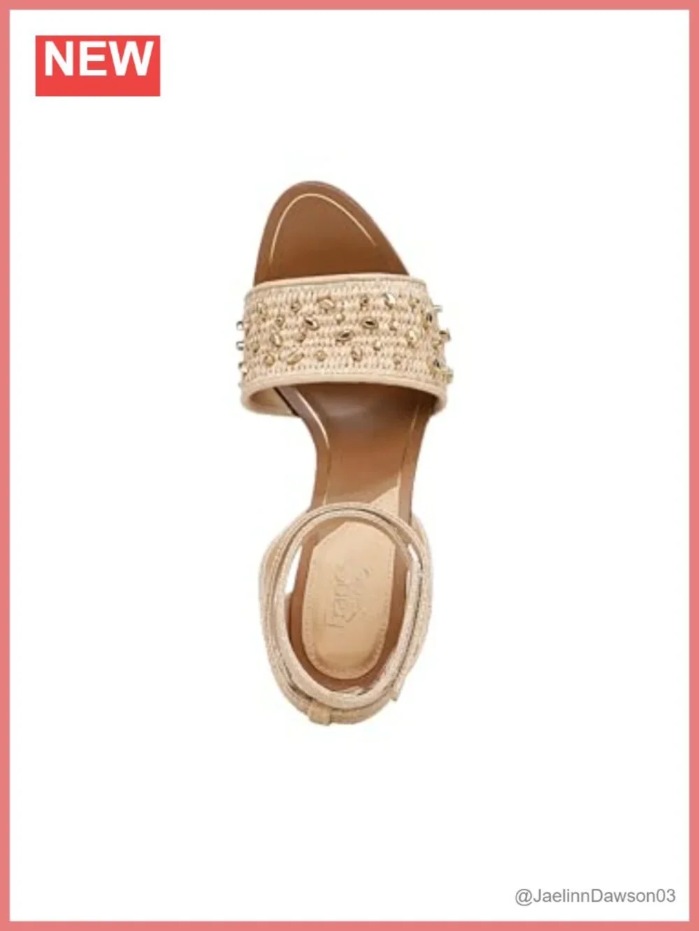 Franco Sarto Women's Heeled Sandals Raffia Studded Ankle Strap Open Toe